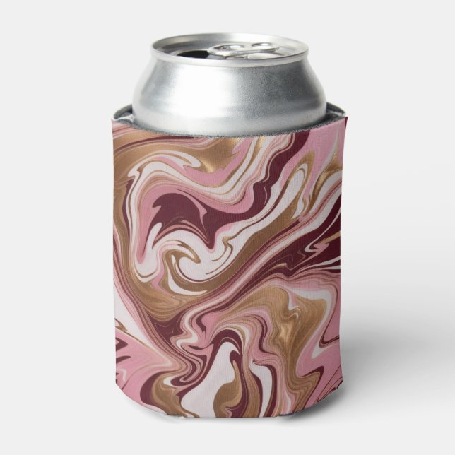 Modern Gold Burgundy Pink Marble Fluid  Can Cooler (Can Front)