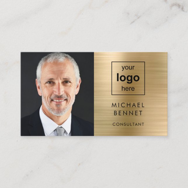 Modern Gold Business Logo Photo Business Card (Front)