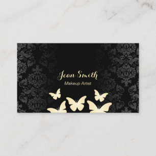 Modern Gold Butterflies Damask Makeup Artist Business Card