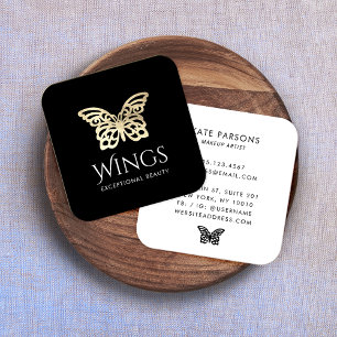 Modern Gold Butterfly Black Square Business Card