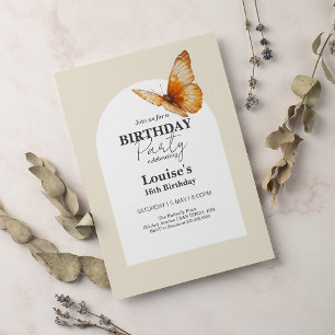 Modern Gold Butterfly Girl Birthday Party  Invitation