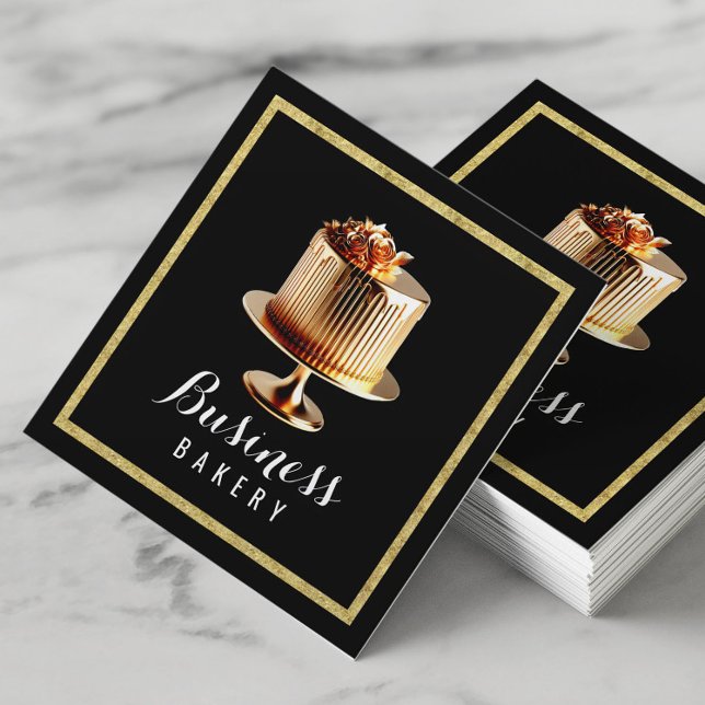 Modern Gold Cake Home Bakery Pastry Chef  Square Business Card (Creator Uploaded)
