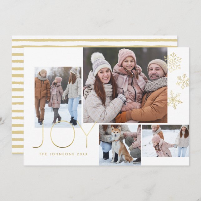 Modern Gold Calligraphy and Snowflakes 1 Photo Holiday Card (Front/Back)