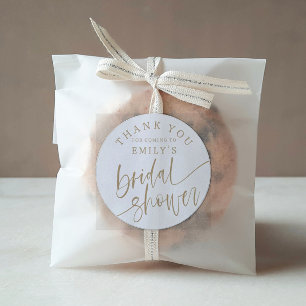 Modern Gold Calligraphy Bridal Shower Favour Classic Round Sticker