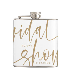 Modern Gold Calligraphy Bridal shower Hip Flask