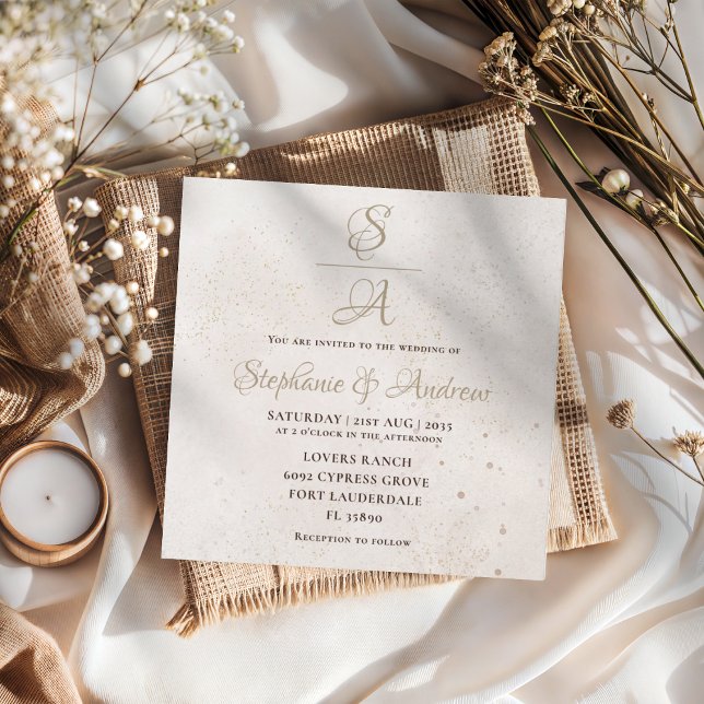 Modern Gold Calligraphy Champagne Ivory Wedding Invitation (Creator Uploaded)