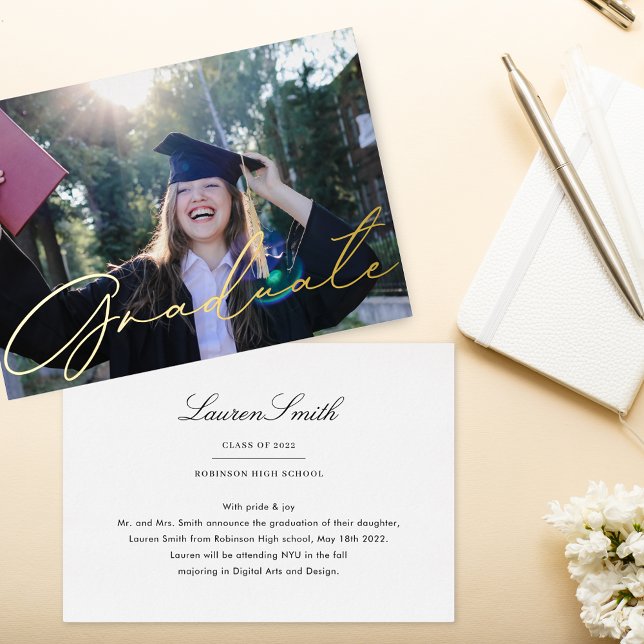 Modern Gold Calligraphy Graduation Announcement (Creator Uploaded)