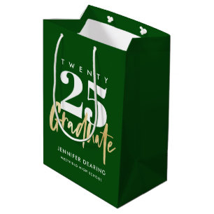 Modern Gold Calligraphy Green Graduation Medium Gift Bag