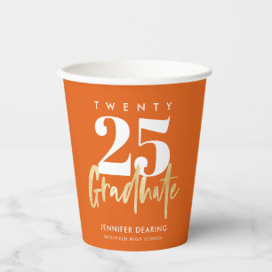 Modern Gold Calligraphy Orange Graduation Paper Cups