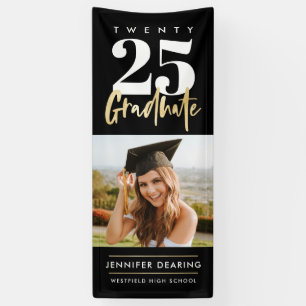 Modern Gold Calligraphy Photo Black Graduation Banner
