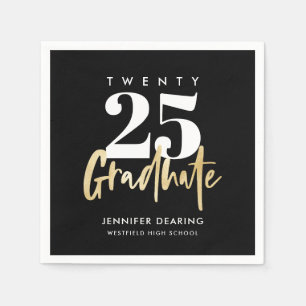 Modern Gold Calligraphy Photo Black Graduation Napkin