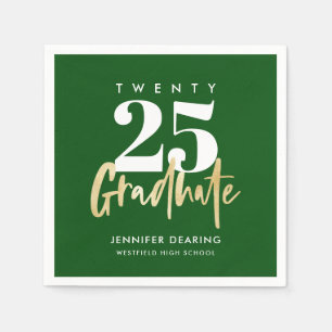 Modern Gold Calligraphy Photo Green Graduation Napkin