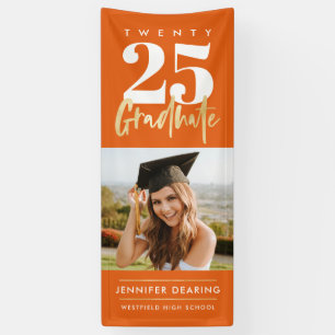 Modern Gold Calligraphy Photo Orange Graduation Banner