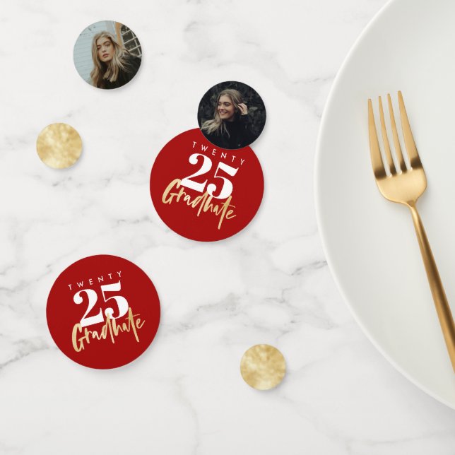 Modern Gold Calligraphy Photo Red Graduation Confetti (Group)