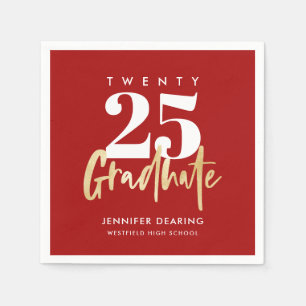 Modern Gold Calligraphy Photo Red Graduation Napkin