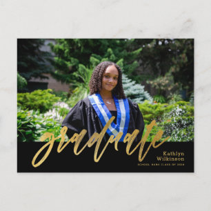 Modern Gold Calligraphy Simple Photo Graduation Invitation Postcard