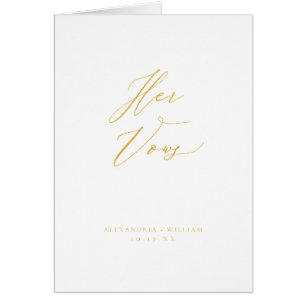Modern Gold Calligraphy Wedding Vow Card Book Her