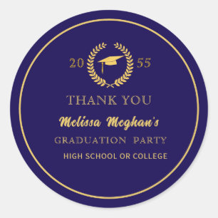 Modern Gold Cap Graduation Party Thank You  Classic Round Sticker