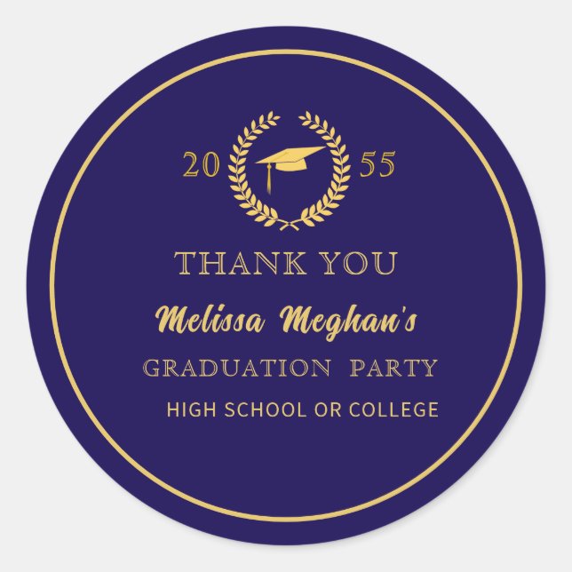 Modern Gold Cap Graduation Party Thank You  Classic Round Sticker (Front)