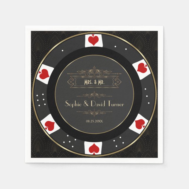 Modern Gold Casino Poker Chip Wedding  Napkin (Front)