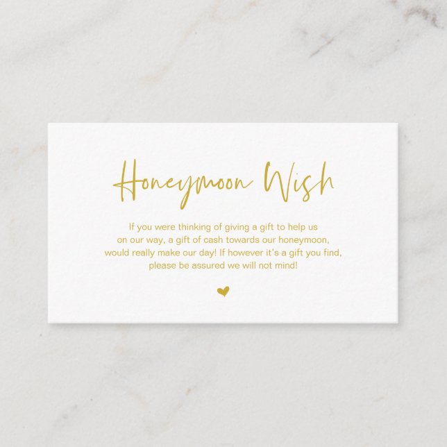 Modern Gold casual elegance font, Honeymoon Wish Enclosure Card (Front)