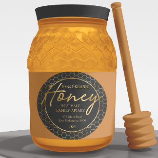 Modern Gold Charcoal Honeycomb Honey Apiary Label