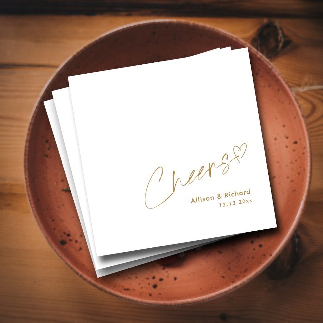 Modern Gold Cheers Hand Lettering: Elegant Wedding Napkin (Modern Gold Cheers Hand Lettering_ Elegant Wedding Napkins )