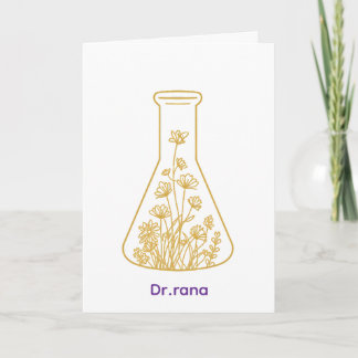 Modern Gold Chemistry Flask Floral Art - Custom Na Holiday Card