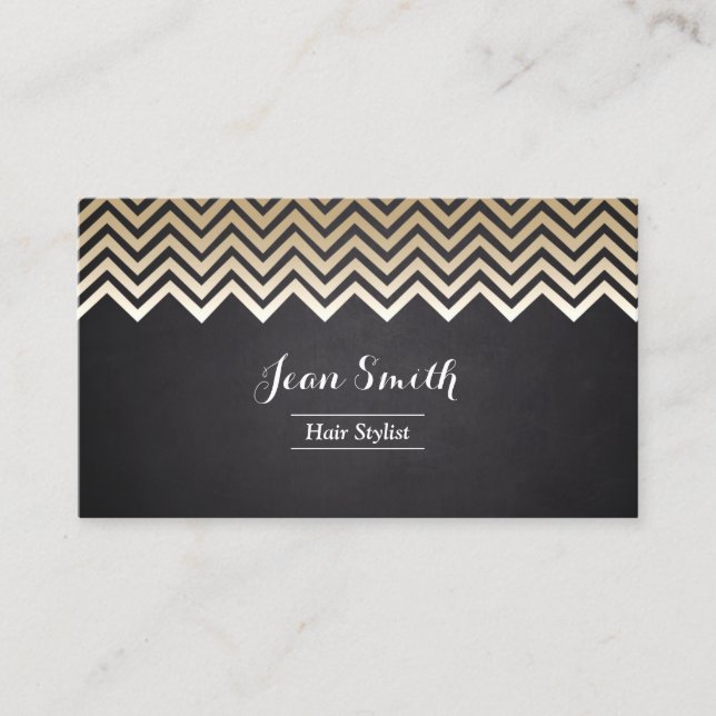 Modern Gold Chevron Stripes Hair Stylist Salon Business Card (Front)