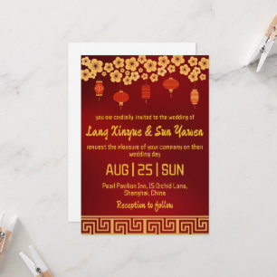 modern gold chinese wedding invitation