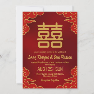 modern gold chinese wedding invitation