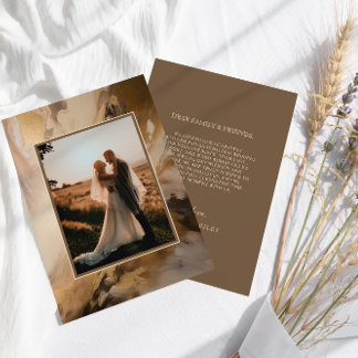 Modern Gold Chocolate Artistic Photo Wedding Thank You Card