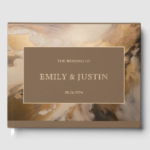 Modern Gold Chocolate Artistic Watercolor Wedding Guest Book