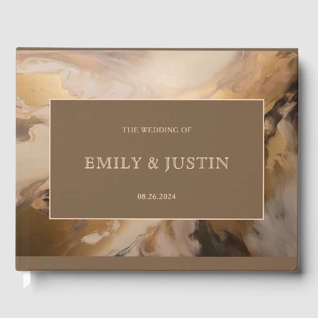 Modern Gold Chocolate Artistic Watercolor Wedding Guest Book (Front)