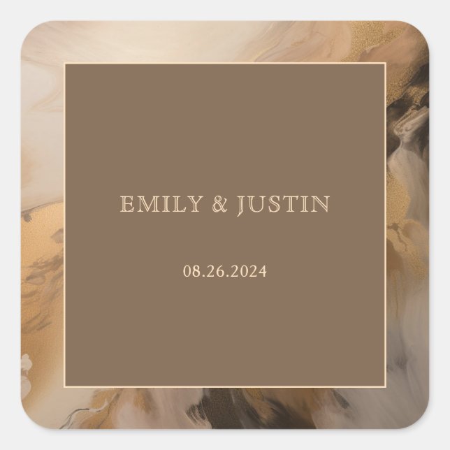 Modern Gold Chocolate Artistic Watercolor Wedding Square Sticker (Front)
