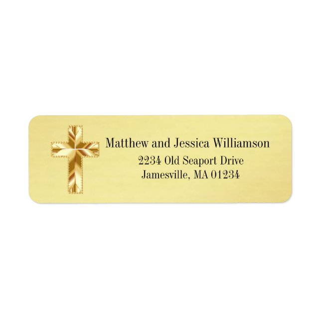 Modern Gold Christian Cross Return Address Labels (Front)
