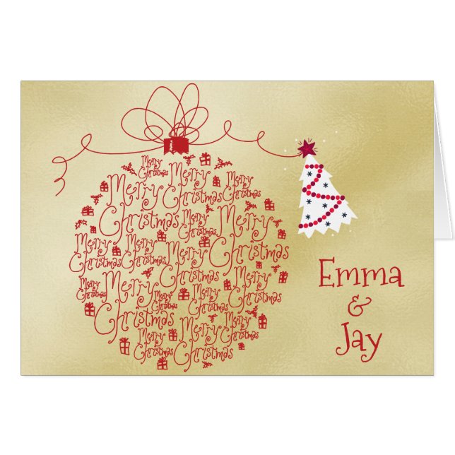 Modern Gold Christmas Card with Family Name (Front Horizontal)