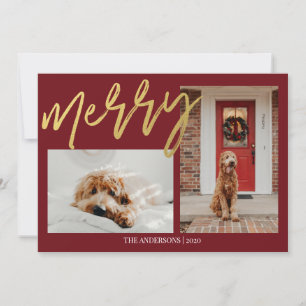 Modern Gold Christmas Dog Photo Holiday Card