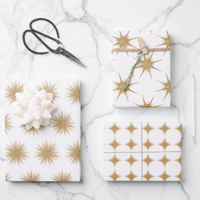 Modern Gold Christmas Stars Wrapping Paper Sheet (Front)