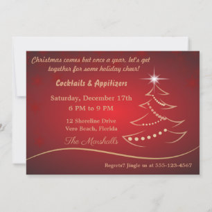 Modern Gold Christmas Tree Dinner Invitation