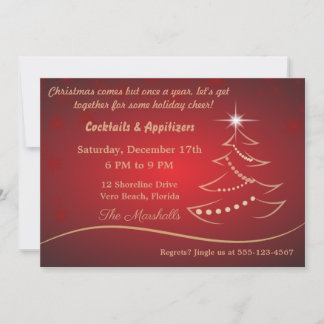 Modern Gold Christmas Tree Dinner Invitation