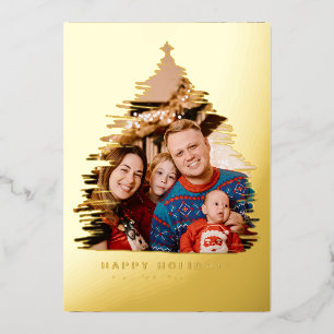 Modern Gold Christmas Tree Frame Photo Foil Holiday Card
