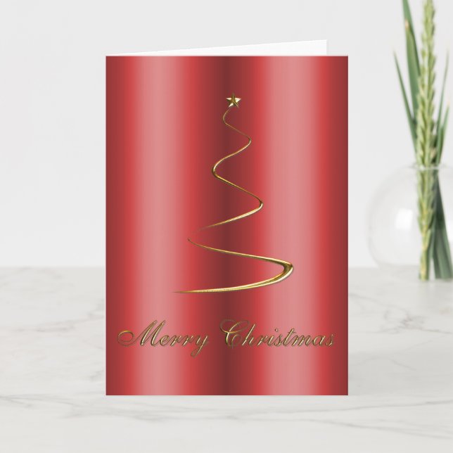 Modern Gold Christmas Tree Holiday Card (Front)