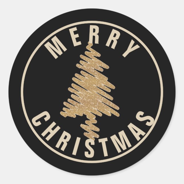 Modern Gold Christmas Tree, Merry Christmas Classic Round Sticker (Front)