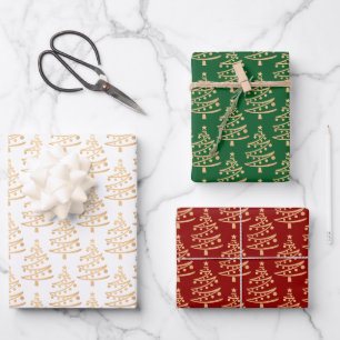 Modern Gold Christmas Tree Pattern Wrapping Paper Sheet