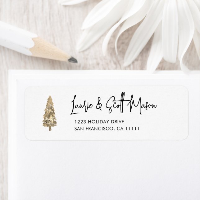 Modern Gold Christmas Tree Return Address Label (Insitu)