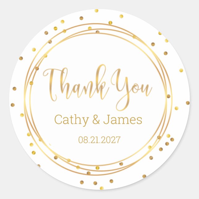 Modern Gold circle and confetti Thank You Classic Round Sticker (Front)