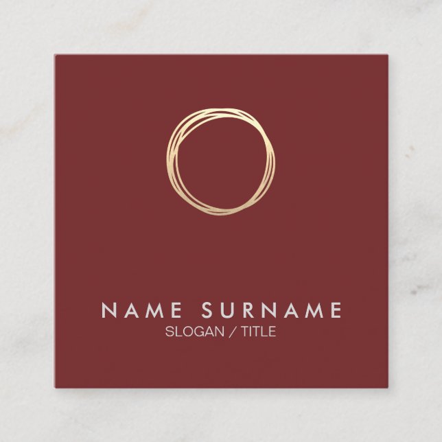 Modern Gold Circle Burgundy Square Business Card (Front)
