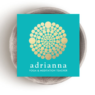 Modern Gold Circle  Mandala Turquoise Square Business Card