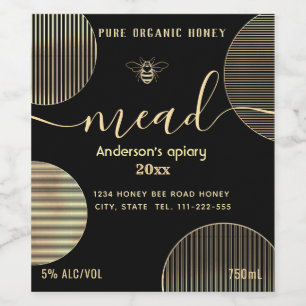 Modern gold circles mead honey bee wine label